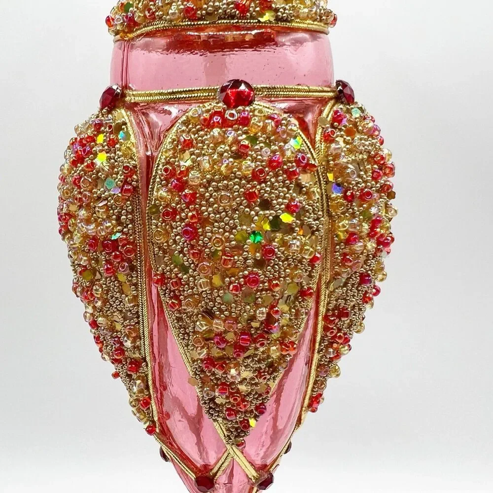 Vintage Christmas Lantern Beaded Plastic Tear Drop Christmas Tree Ornament 7.5